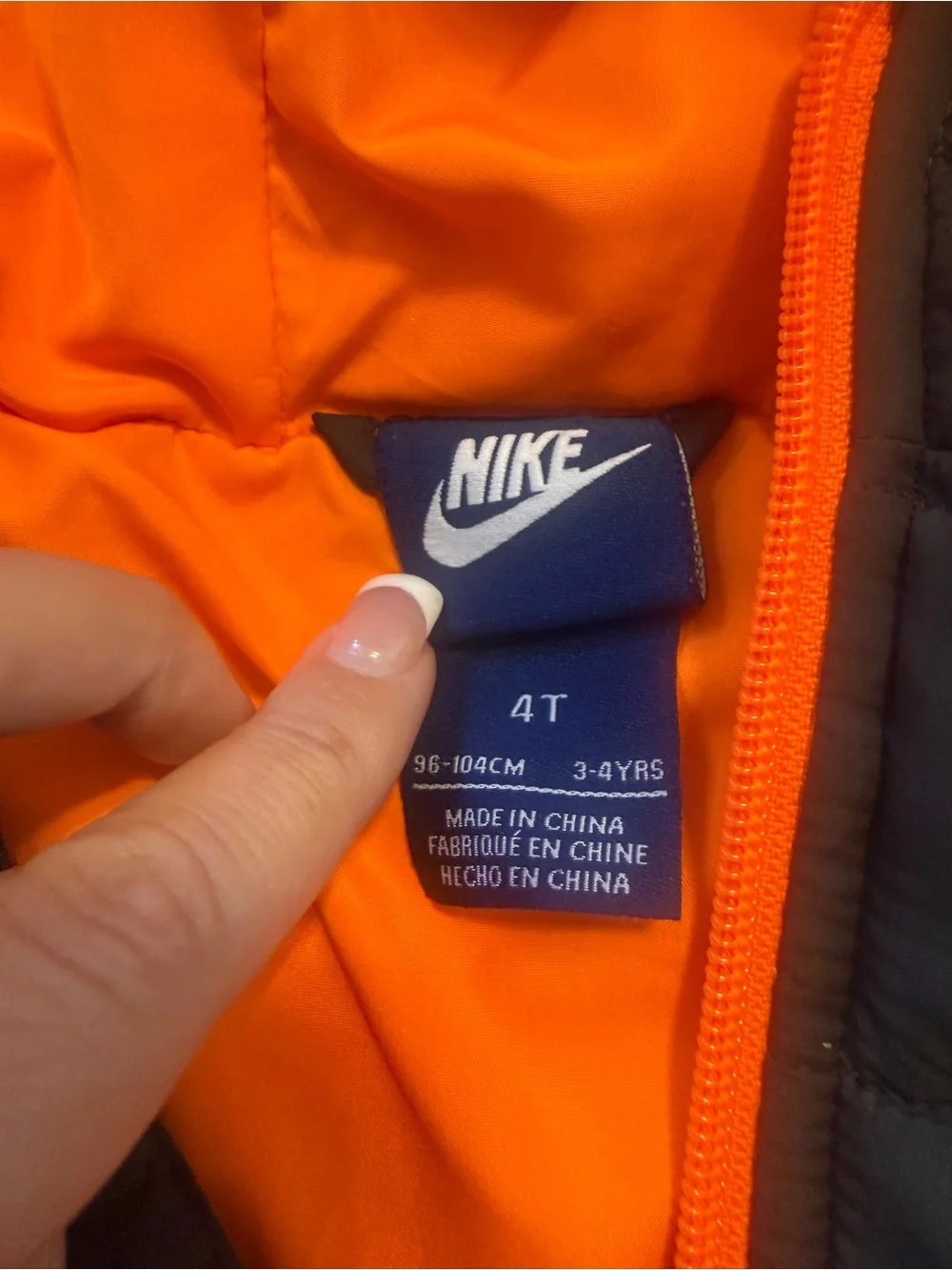 Nike Kids Gray Puffer Jacket with Orange Accents